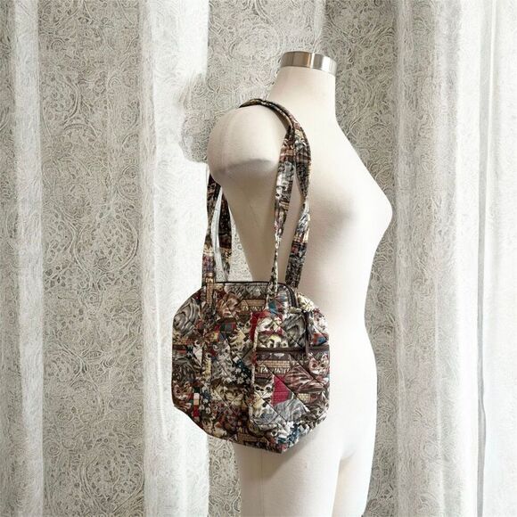 Vintage Handbags - Vintage 1990s Cat Tapestry Quilted Bag Purse Tote Fabric Shoulder
